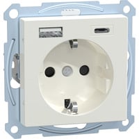 Merten Schutzkontakt-Steckdose Typ F mit USB Ladegerät und Schraubbefestigung MEG2367-0319 weiß (glänzend), Retail