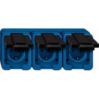 Merten Schutzkontakt-Steckdose dreifach schlagfest mit Klappdeckel und Schraubklemmen blau, Retail