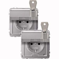 Merten Schutzkontaktsteckdose mit Klappdeckel und Schriftfeld aluminium, Retail