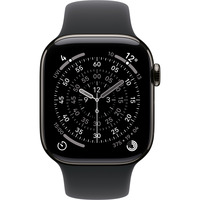 Apple Watch Series 11, Smartwatch Titan Schiefer, Titangehäuse, 42 mm, Sportarmband steingrau S/M, Cellular