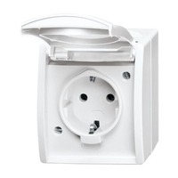 Busch-Jaeger Schutzkontakt-Steckdose CEE 7/3 Typ F mit Klappdeckel, 16 Ampere, 250 Volt, Aufputz weiß, Retail