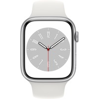 Apple Watch Series 8, Smartwatch silber, 45 mm, Sportarmband, Aluminium-Gehäuse