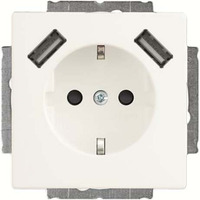 Busch-Jaeger Schutzkontakt Steckdose mit 2 USB Anschlüssen weiß, Retail
