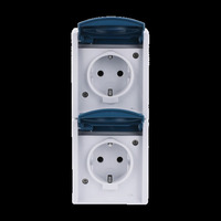 Busch-Jaeger Schutzkontakt-Steckdose zweifach, senkrecht, Aufputz, mit Beschriftungsfeld, 16 Ampere, 250 Volt blau, Retail