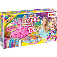 CRAZE Loops Kreativbox mit 600 Loops, Verschlüssen, Knüpfboards und Häkelnadel, Basteln 