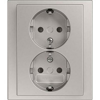 Busch-Jaeger Schutzkontakt Doppelsteckdose Typ F mit erhöhtem Berührungsschutz aluminium, Retail