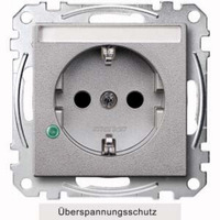 Merten Schutzkontakt-Steckdose mit Überspannungsschutz und Beschriftungsfeld, Typ MEG2305-0460 aluminium, Retail