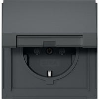 Gira Schutzkontaktsteckdose Typ F 16 Ampere 250 Volt mit Klappdeckel und geerdetem Tragring anthrazit, Retail