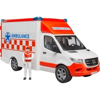 bruder 02676 MB Sprinter Ambulanz mit Fahrer, Modellfahrzeug rot/weiß