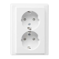 Merten Schutzkontakt-Doppel-Steckdose mit erhöhtem Berührungsschutz, 16 Ampere, 250 Volt weiß (glänzend), Retail