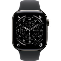 Apple Watch Series 11, Smartwatch Titan Schiefer, Titangehäuse, 46 mm, Sportarmband schwarz M/L, Cellular