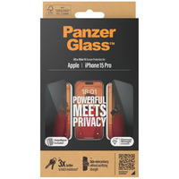 PanzerGlass Privacy Displayschutz Ultra-Wide Fit, Schutzfolie transparent, iPhone 15 Pro, EasyAligner