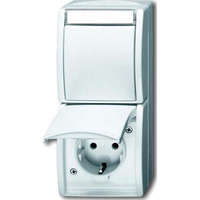 Busch-Jaeger Kombination Schutzkontaktsteckdose mit Wechselschalter und Wippe weiß (matt), Retail