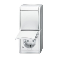 Busch-Jaeger Kombination Schutzkontaktsteckdose mit Wechselschalter und Wippe weiß (matt), Retail