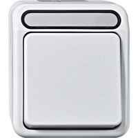 Merten Aus- und Wechselschalter 1-polig mit Wippe, Aufputz, Steckklemme, 10 Ampere, IP44 weiß (matt), Retail