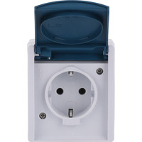 Busch-Jaeger Schuko-Steckdose Schutzkontakt Aufputz mit Klappdeckel Typ 20 EW-53, 16 Ampere, 250 Volt blau, Retail