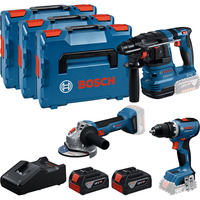 Bosch Professional 18V Profi Set, GBH 18V-22 + GSR 18V-65 + GWS 18V-8 Professional, Werkzeug-Set blau, 2x Li-Ion Akku 5,0Ah, in 3 L-BOXXen