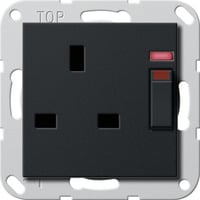 Gira Steckdose British Standard 13 Ampere 250 Volt geschaltet mit Kontrolllicht und Shutter mit Schraubklemmen schwarz, Retail