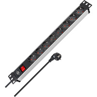 Brennenstuhl Alu-Line 19" Steckdosenleiste 8-fach, mit Schalter schwarz/aluminium, 1HE, 2 Meter Kabel, für Netzwerk- oder Serverschränke
