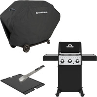 Broil King Gasgrill Crown 310 - BUNDLE schwarz, inkl. Gussplatte, Schutzhülle und Grillzange
