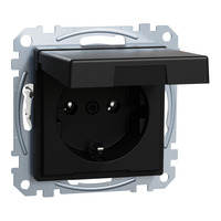 Merten Steckdose mit Klappdeckel, Schutzkontaktsteckdose Typ F, 16 Ampere, 250 Volt, Unterputz schwarz (matt), Retail