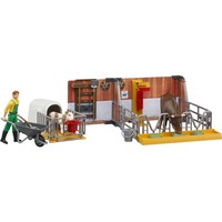 bruder 62611 bworld Kuh- und Kälberstall mit Landwirt, Kulisse mehrfarbig