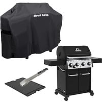 Broil King Gasgrill Crown 440 - BUNDLE schwarz, mit Seitenbrenner, inkl. Gussplatte, Schutzhülle und Grillzange