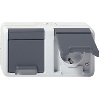 Gira Steckdose zweifach waagerecht Aufputz Schutzkontakt Doppelsteckdose mit Klappdeckel grau, Retail