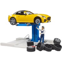 bruder 62112 bworld PKW Service Center + bruder Roadster, Spielfahrzeug 