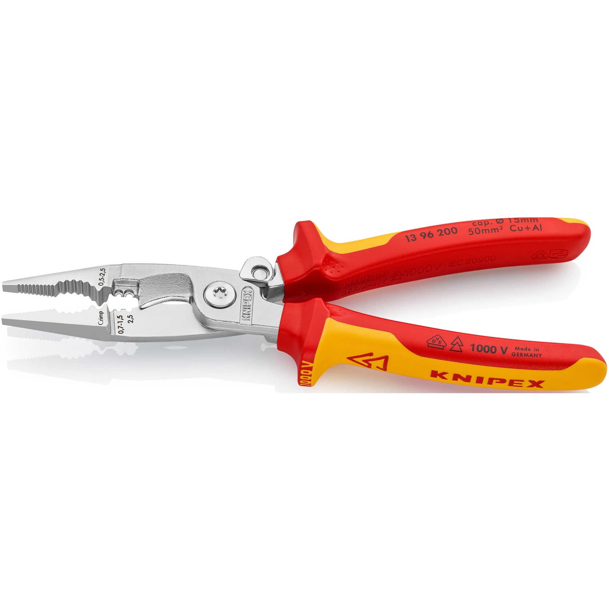 KNIPEX Elektro-Installationszange VDE 13 96 200  schlanke Bauform, geschraubtes Gelenk, VDE-geprüft