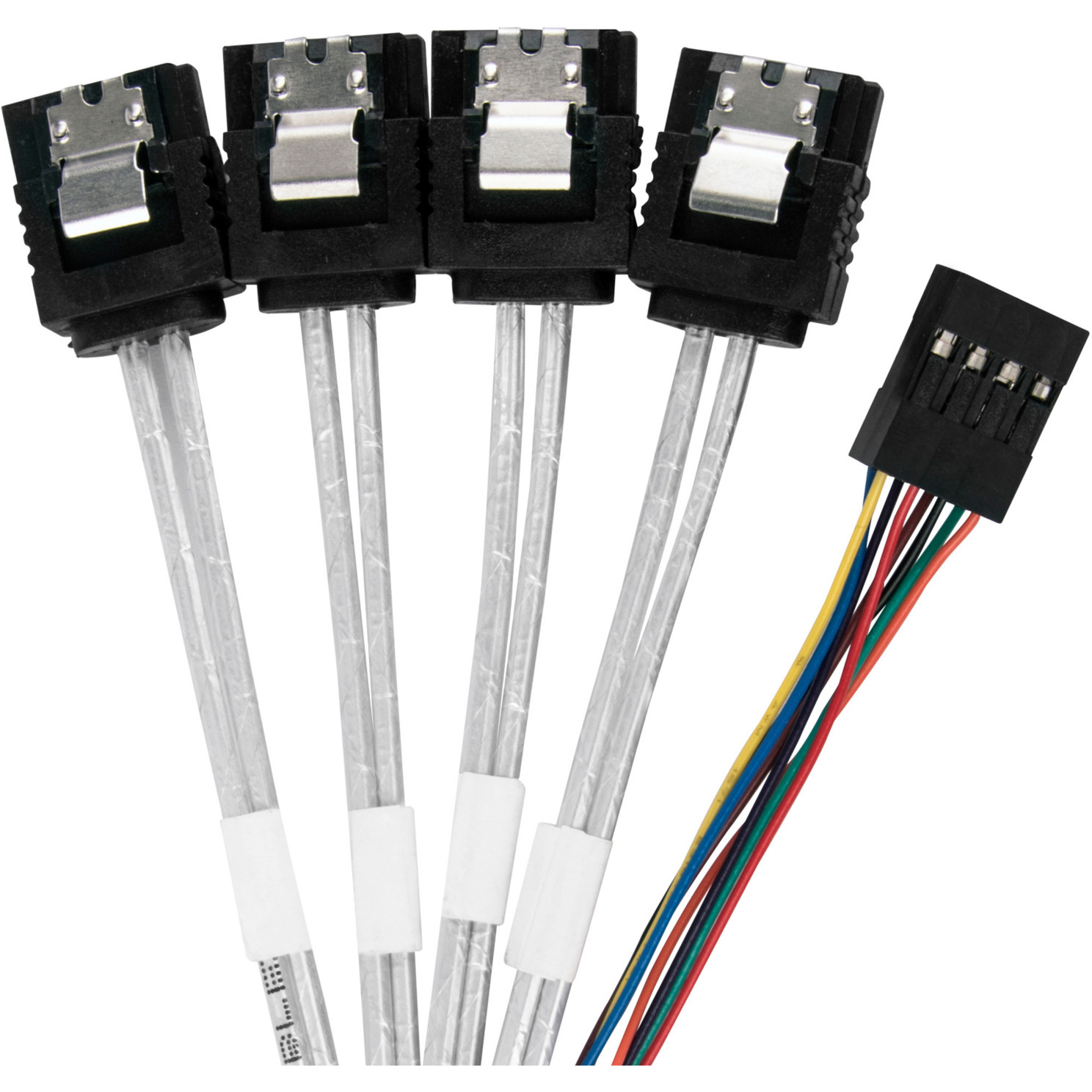 SilverStone Adapterkabel SST-CPS05-RE, mini-SAS SFF 8643 > 4x SATA hellblau, 60cm