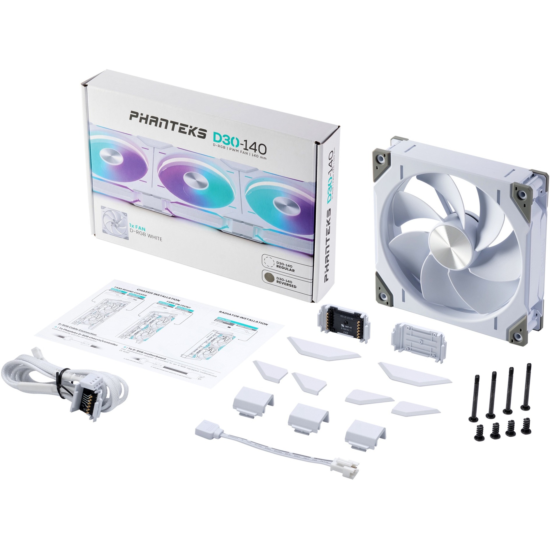 Phanteks D30-140 PWM Reverse DRGB, Gehäuselüfter weiß, 140 mm