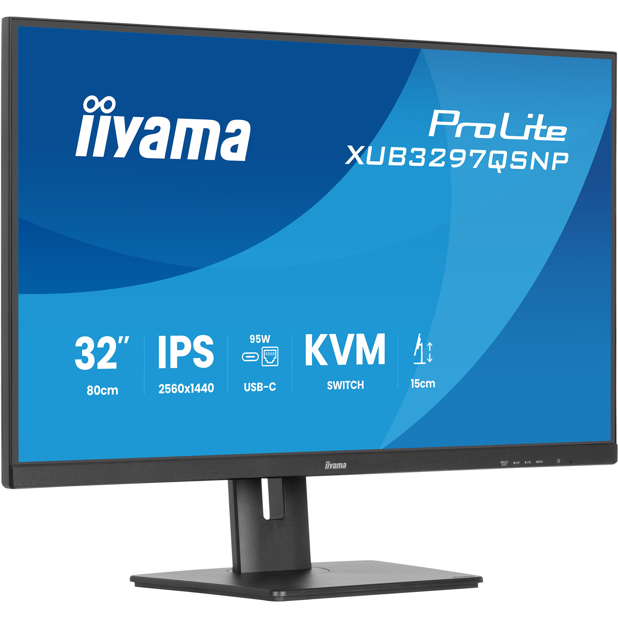 iiyama ProLite XUB3297QSNP-B1, LED-Monitor 80 cm (32 Zoll), schwarz (matt), WQHD, IPS, USB-C-Dock, KVM-Switch, RJ45, 100Hz Panel
