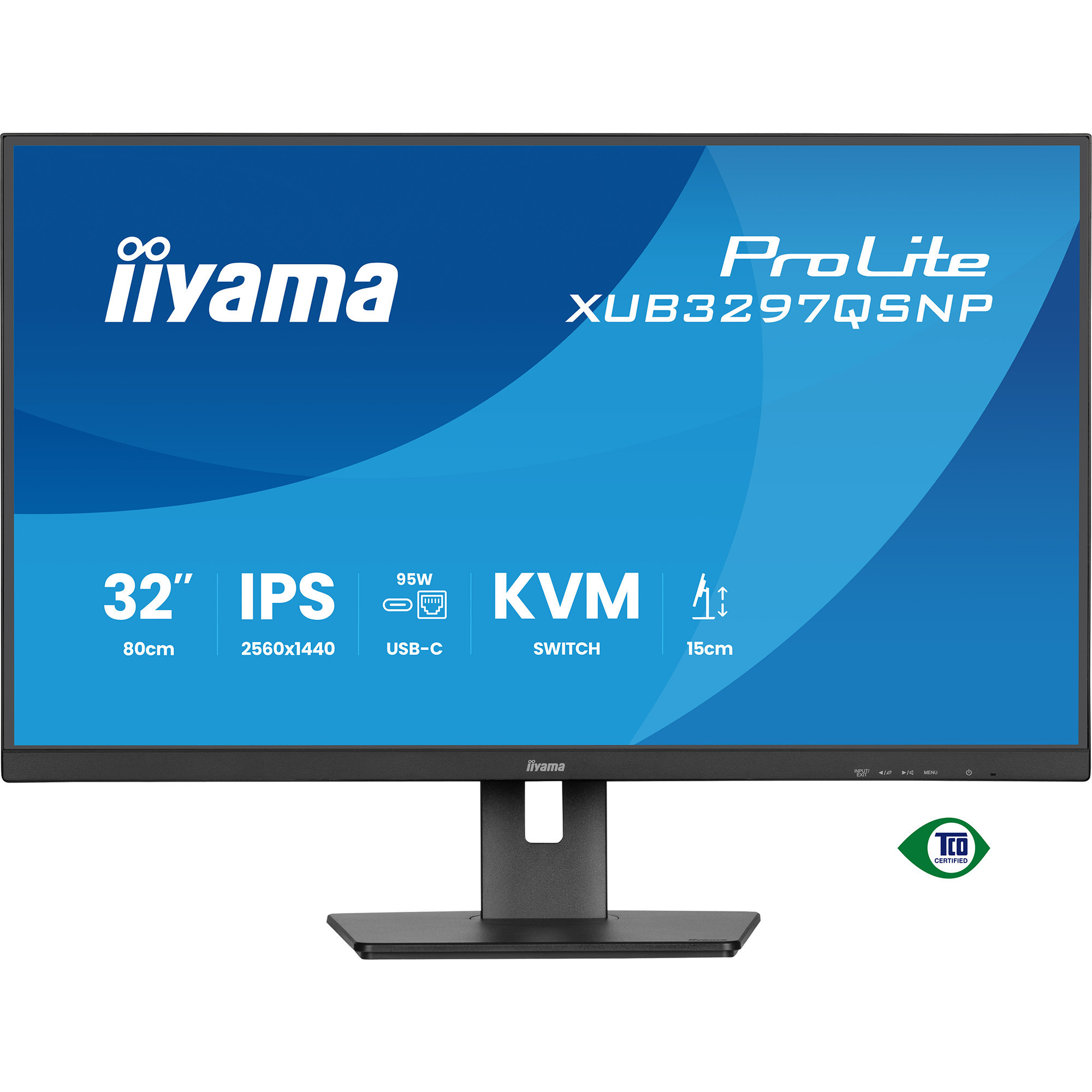 iiyama ProLite XUB3297QSNP-B1, LED-Monitor 80 cm (32 Zoll), schwarz (matt), WQHD, IPS, USB-C-Dock, KVM-Switch, RJ45, 100Hz Panel