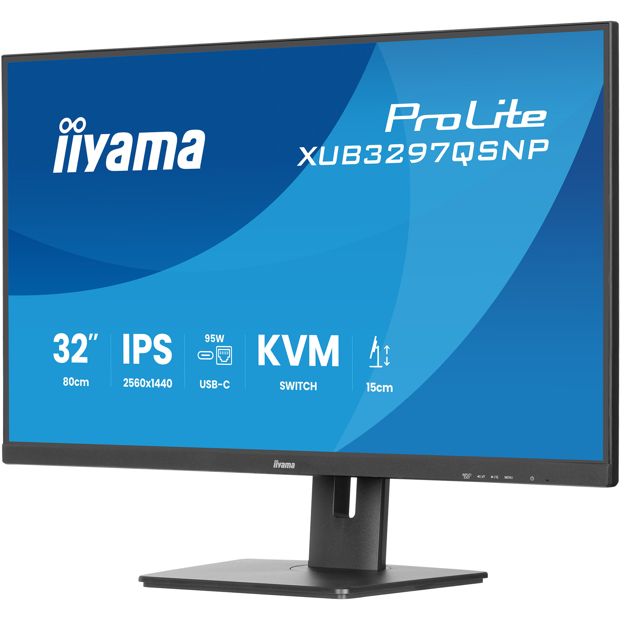 iiyama ProLite XUB3297QSNP-B1, LED-Monitor 80 cm (32 Zoll), schwarz (matt), WQHD, IPS, USB-C-Dock, KVM-Switch, RJ45, 100Hz Panel