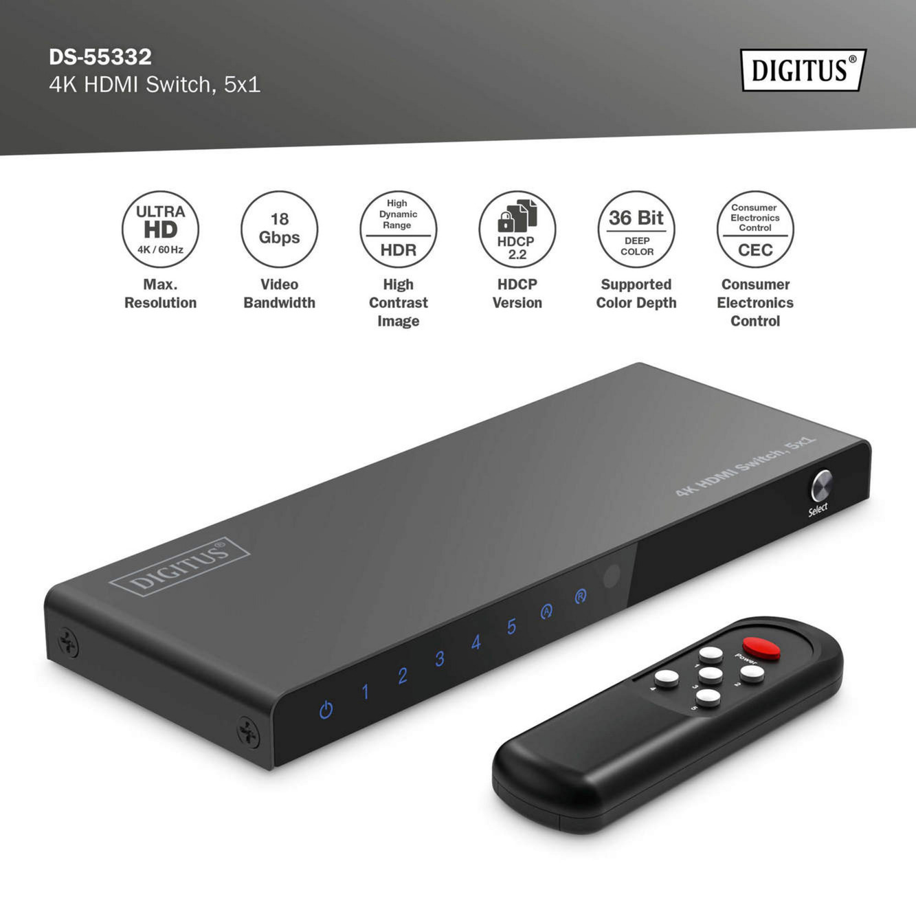 Digitus 4K HDMI Switch 5x1
