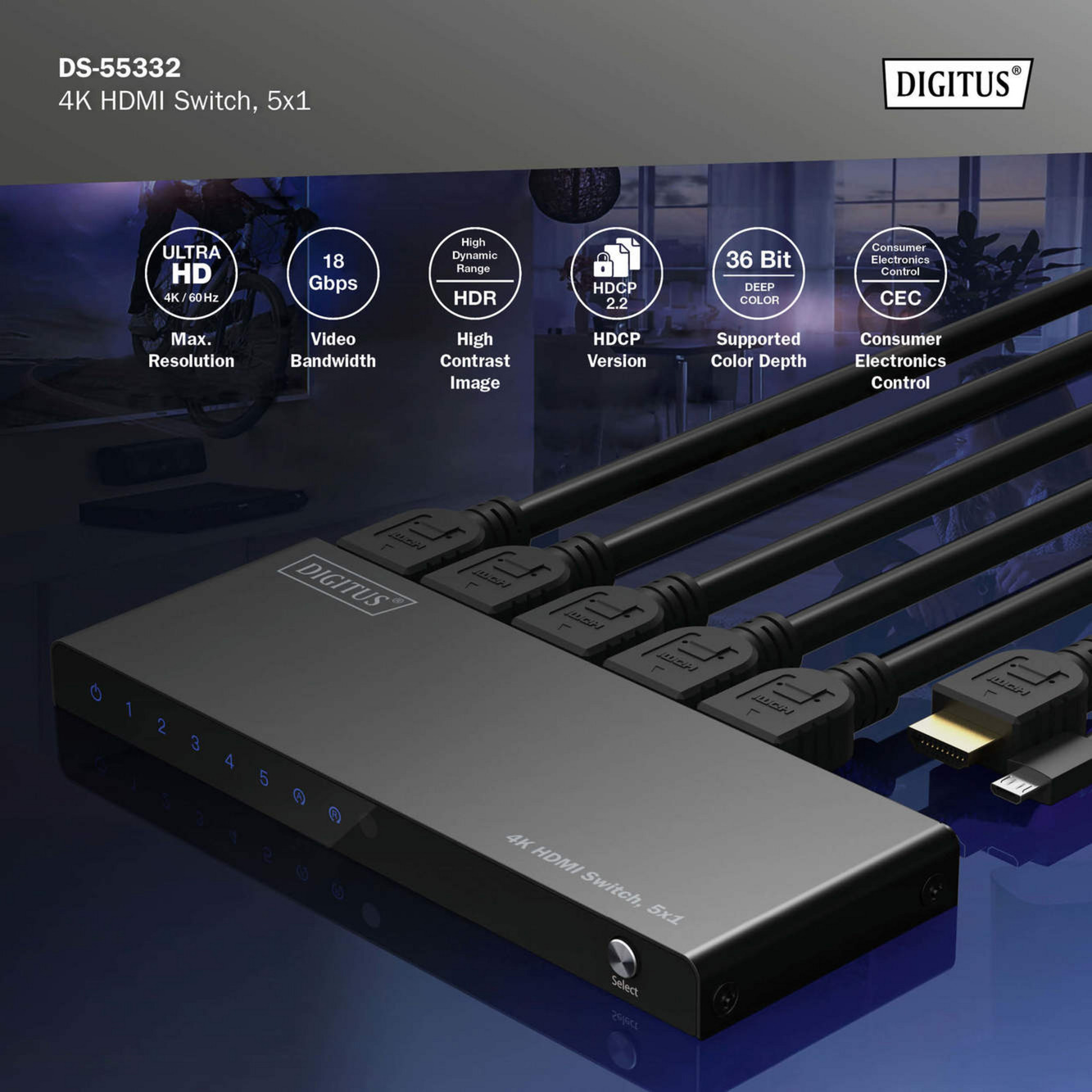 Digitus 4K HDMI Switch 5x1