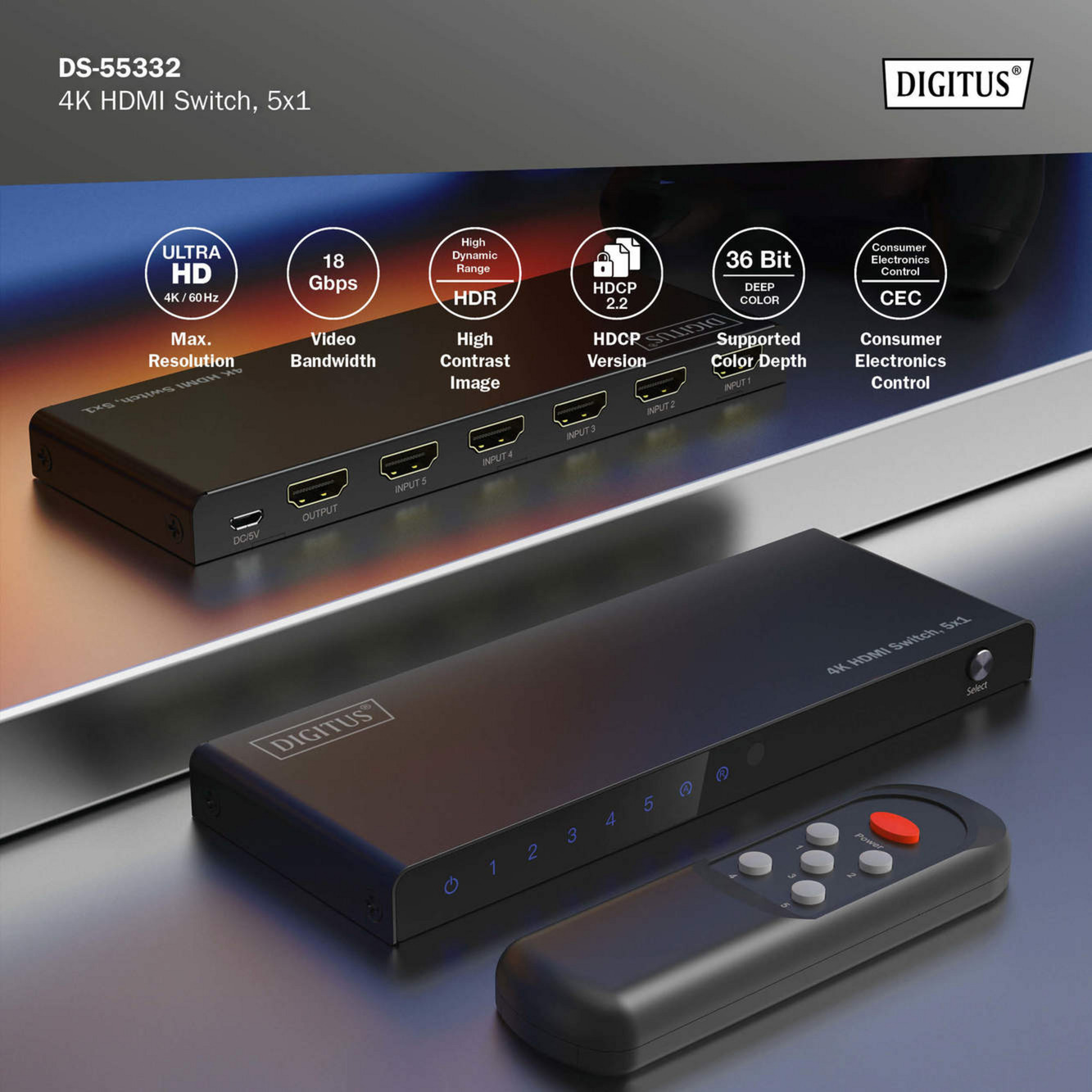Digitus 4K HDMI Switch 5x1