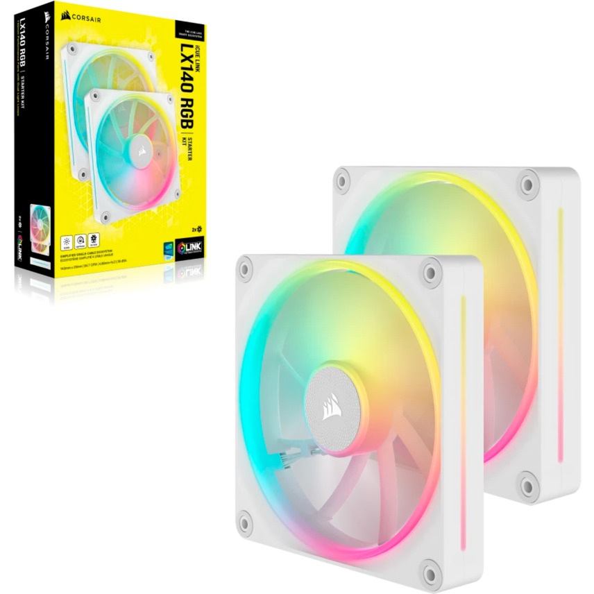 Corsair iCUE LINK LX140 RGB, Gehäuselüfter weiß, 2er Pack, 140 mm