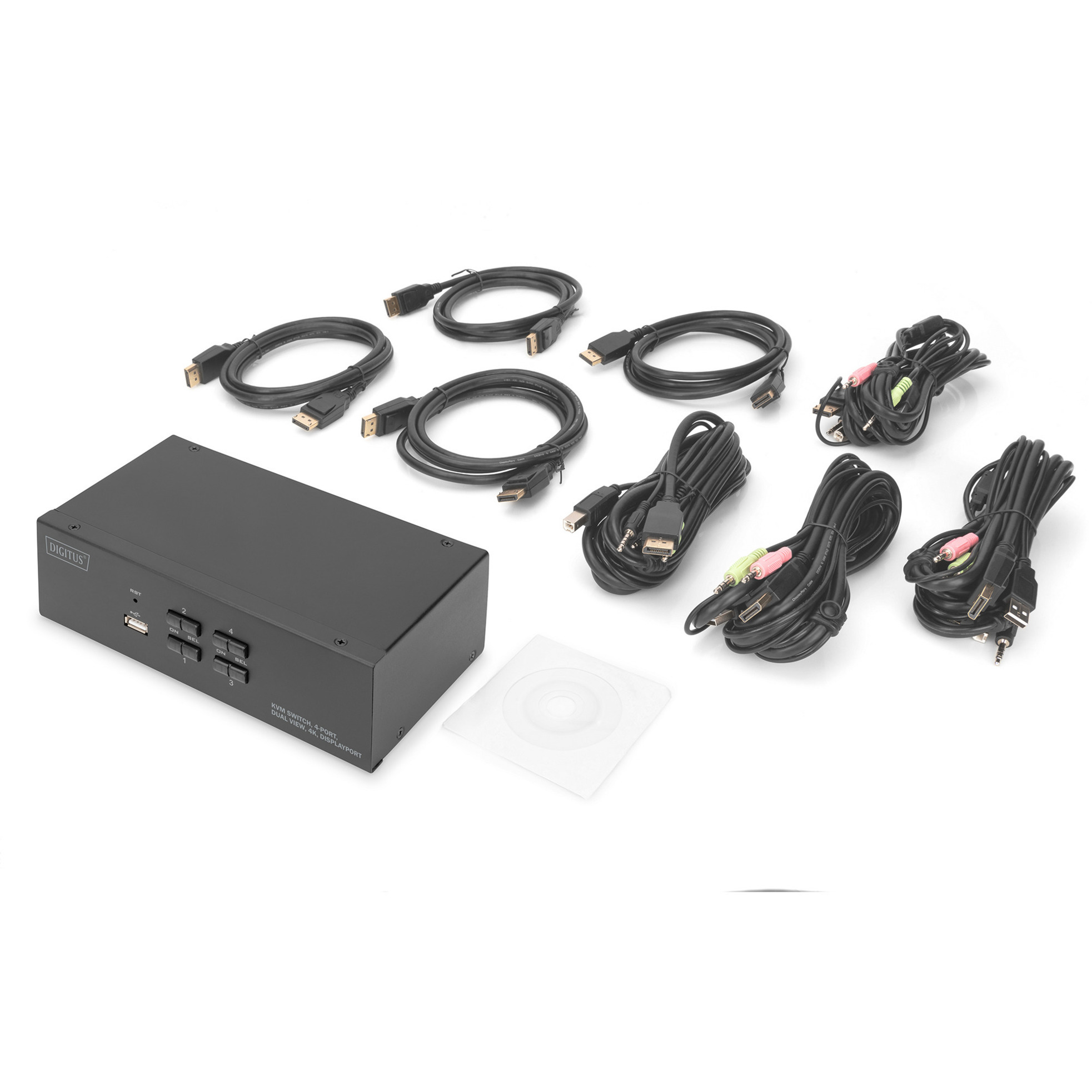 Digitus KVM-Switch DisplayPort 4x 1  schwarz, Dual Display