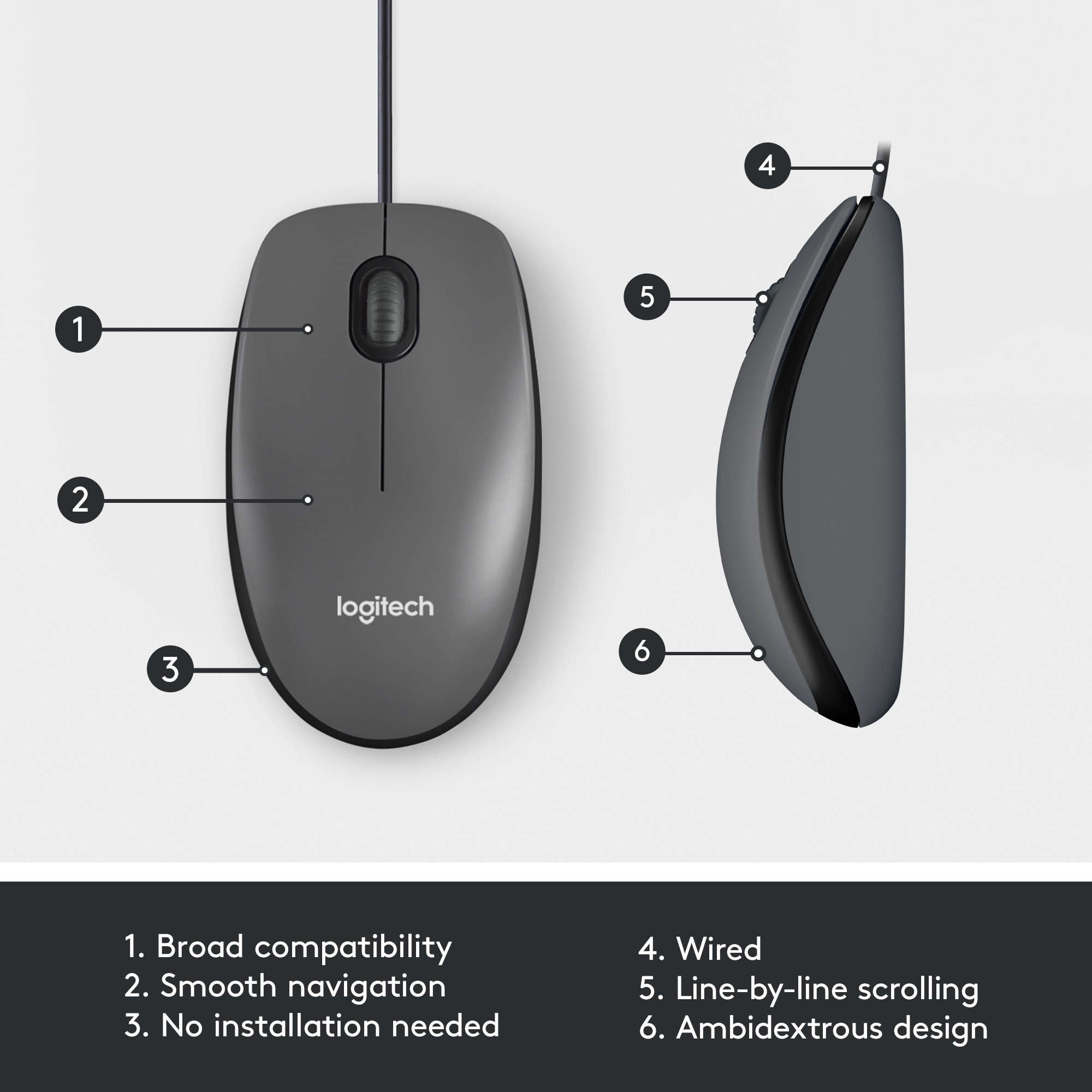 Logitech M100, Maus schwarz, kompatibel mit Windows/macOS/ChromeOS/Linux