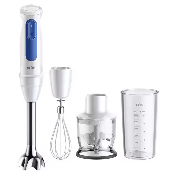 Braun Stabmixer MultiQuick 3 MQ30202M weiß/blau, 900 Watt, mit Zerkleinerer und Schneebesen